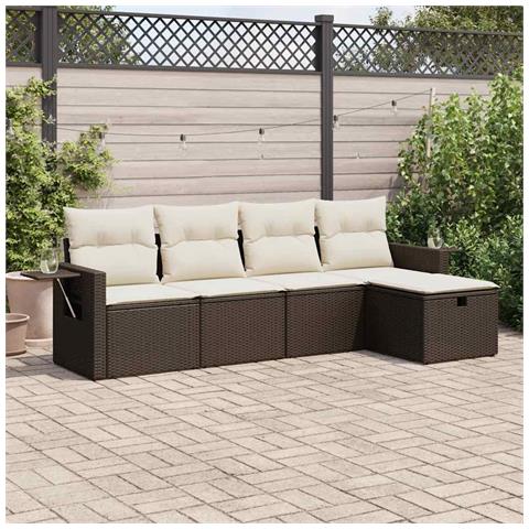 Set Divano da Giardino 5 pz con Cuscini Marrone in Polyrattan - Foto 2