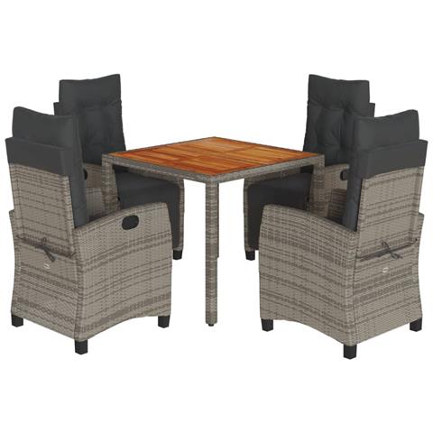 Set da Pranzo da Giardino 5 pz con Cuscini in Polyrattan Grigio - Foto 1