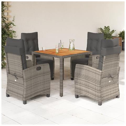 Set da Pranzo da Giardino 5 pz con Cuscini in Polyrattan Grigio - Foto 2