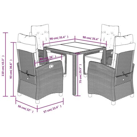Set da Pranzo da Giardino 5 pz con Cuscini in Polyrattan Grigio - Foto 9