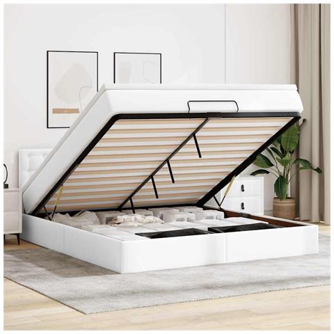 Pouf Letto con Materassi e LED Bianco Puro 180x200cm Similpelle - Foto 2