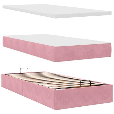 Struttura Letto Pouf con Materassi Rosa 200x200 cm Velluto - Foto 9