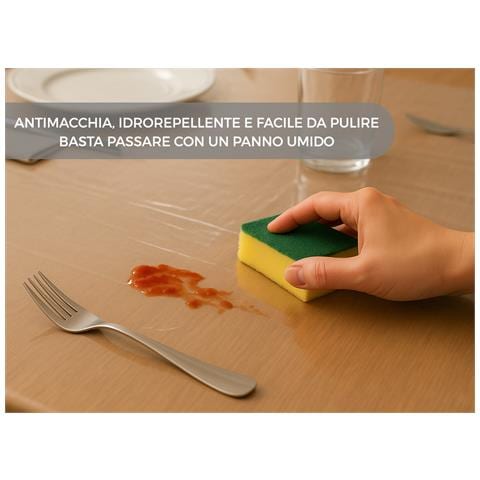 Tovaglia Antimacchia Plastificata Pvc Trasparente Proteggi Tavolo Crystal 100x300 Trasparente - Foto 4