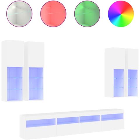 Set Mobili TV a Muro 7 pz con Luci LED Bianco - Foto 1