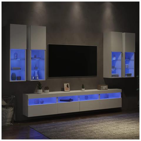 Set Mobili TV a Muro 7 pz con Luci LED Bianco - Foto 2