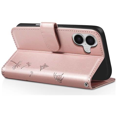 Custodia A Portafoglio Per Iphone 17 Design Premium Fiori Farfalla, Rosa Champagne - Foto 2