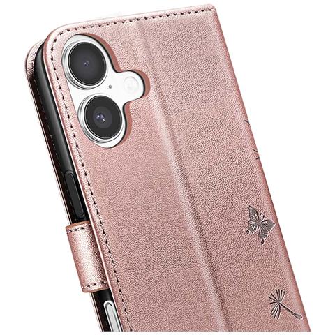 Custodia A Portafoglio Per Iphone 17 Design Premium Fiori Farfalla, Rosa Champagne - Foto 5