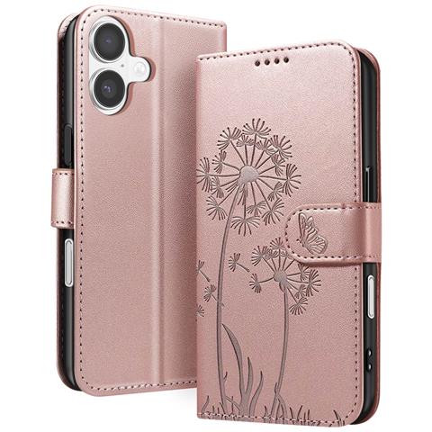 Custodia A Portafoglio Per Iphone 17 Design Premium Fiori Farfalla, Rosa Champagne - Foto 1