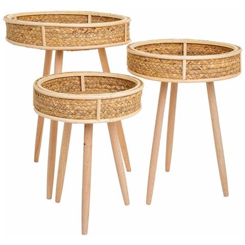 Set Di 3 Tavolini Angolari In Bambù E Legno Marrone - Foto 1