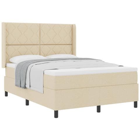 Letto a molle con materasso Crema 160 x 200 cm Tessuto - Foto 1
