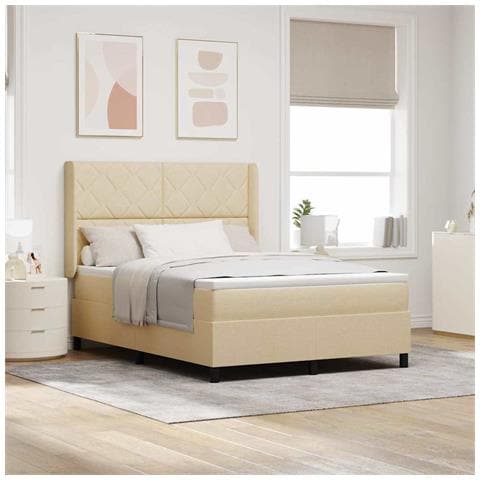 Letto a molle con materasso Crema 160 x 200 cm Tessuto - Foto 2