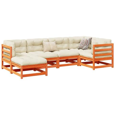Set Divani da Giardino 6 pz Marrone Cera Legno Massello Pino - Foto 2