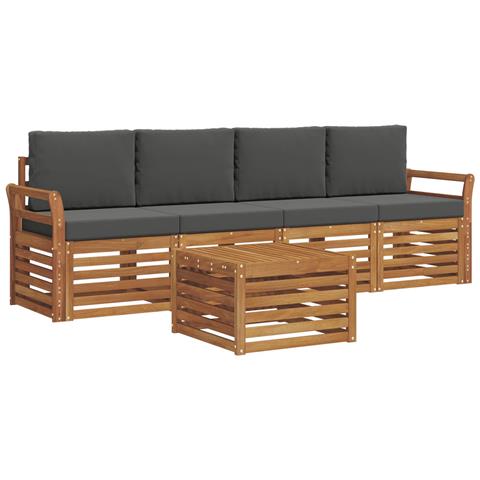 Set divani 5 pcs Naturale e Antracite Legno di Acacia Massello - Foto 1