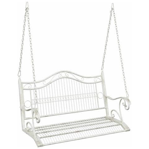 Panchina a Dondolo Acciaio 115 x 61 x 63 cm Bianco Antico - Foto 1