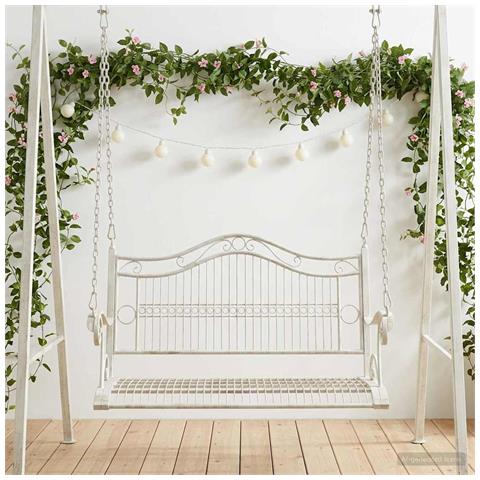 Panchina a Dondolo Acciaio 115 x 61 x 63 cm Bianco Antico - Foto 2