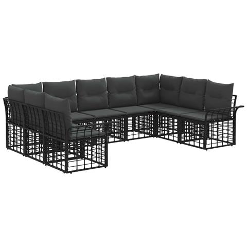 Set di divani da esterno 9 pcs Nero e Grigio scuro Poliestere - Foto 1