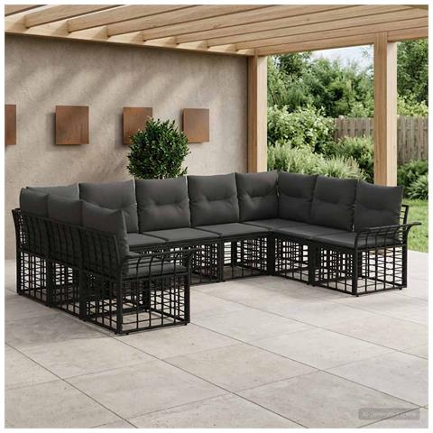 Set di divani da esterno 9 pcs Nero e Grigio scuro Poliestere - Foto 2