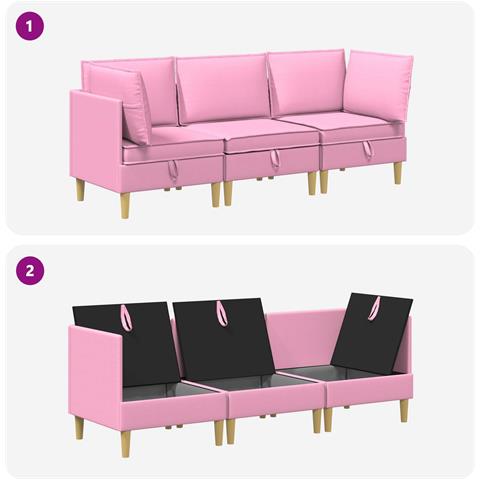 Set di divani modulari con spazio di archiviazione 3 pcs Rosa - Foto 8