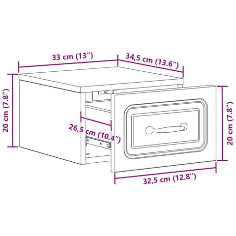 Mobiletto da notte a muro 2 pcs Rovere Sonoma 34,5 x 33 x 20 cm - Foto 9