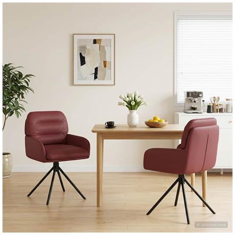 Sedie da pranzo girevoli 2 pcs Similpelle Rosso Vino - Foto 2