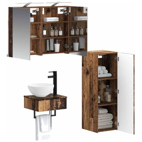 Set di Armadi da Bagno 4 pcs Legno antico 40 x 10,5 x 60,5 cm - Foto 2