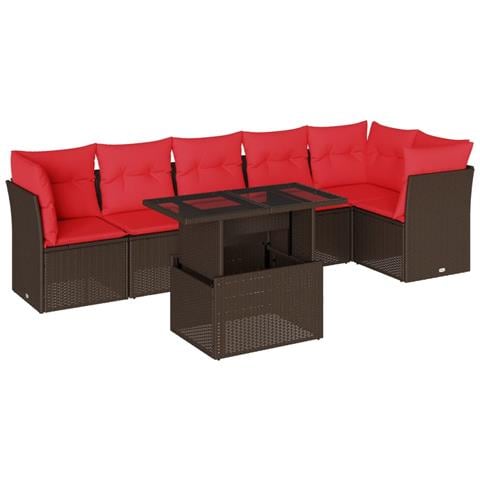 Set Divani da Giardino 7 pz con Cuscini Marrone in Polyrattan - Foto 1
