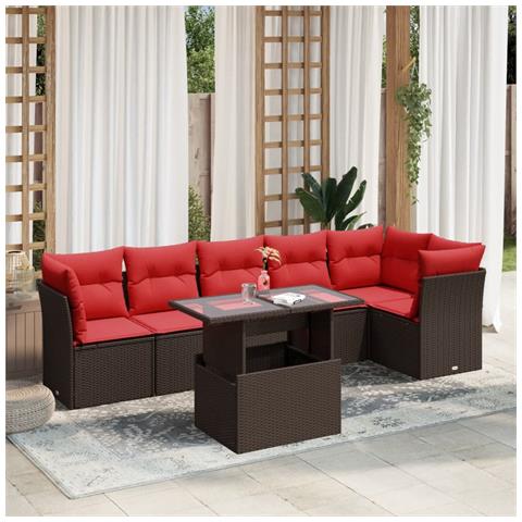 Set Divani da Giardino 7 pz con Cuscini Marrone in Polyrattan - Foto 2
