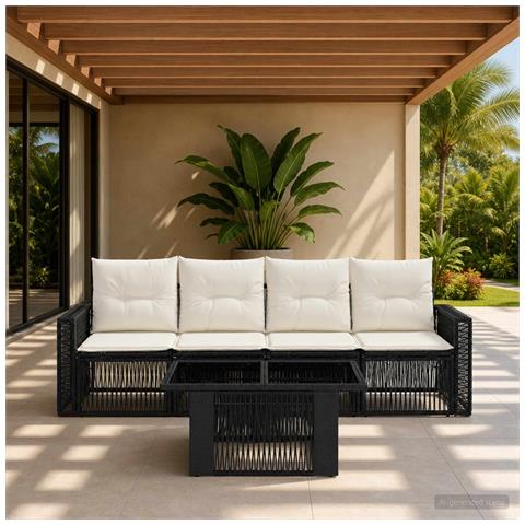 Set Divano da Giardino 5 pz Nero e Bianco Crema polyrattan - Foto 2