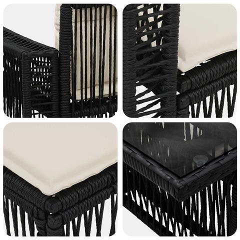 Set Divano da Giardino 5 pz Nero e Bianco Crema polyrattan - Foto 10
