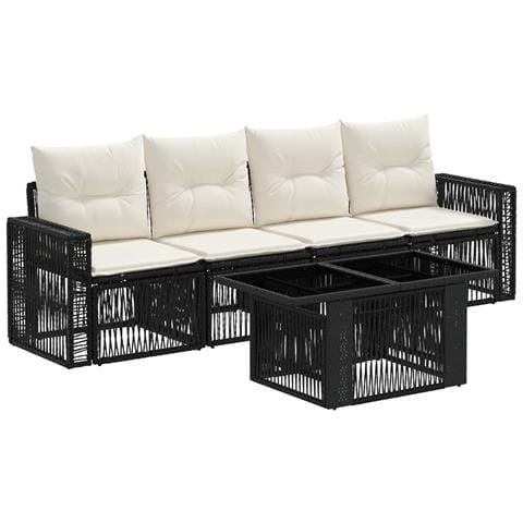 Set Divano da Giardino 5 pz Nero e Bianco Crema polyrattan - Foto 1