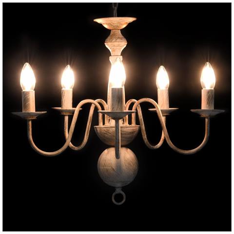 Candelabro Stile Anticato Bianco 5 Lampadine E14 - Foto 6