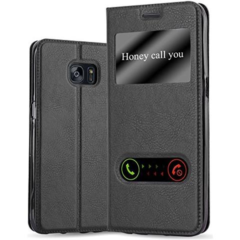 Cadorabo Custodia Compatibile Con Samsung Galaxy S7 Edge In Nero Cometa - Coperchio Protettivo Con Chiusura Magnetica, Funzione Stand E 2 Finestre Di Visualizzazione - Foto 1