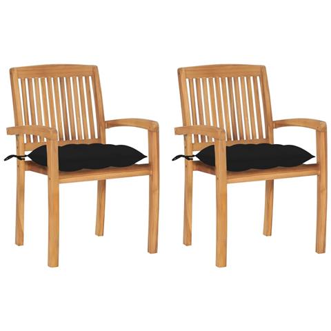 Sedie Da Giardino 2 Pz Con Cuscini Neri In Teak Massello - Foto 1
