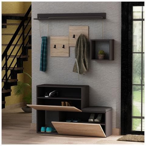 Mobile D'ingresso Design A Parete Legno E Grigio Inga - Foto 4