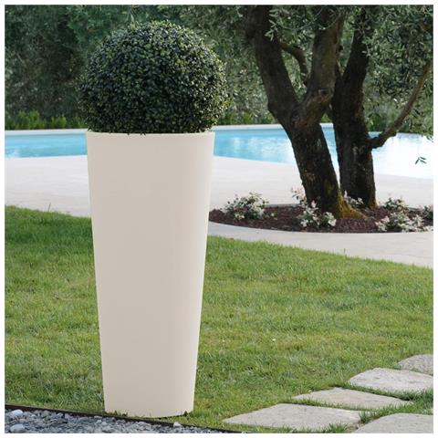 Vaso Tondo Alto A Cono Ø40xh78 Cm In Resina Resistente Da Esterno Con Vaschetta Estraibile Tirso Plus Gdm - Bianco - Foto 3