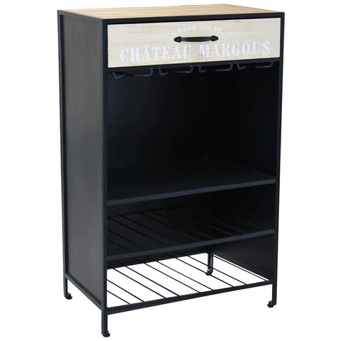 Mobiletto Multifunzione Da Interno Salotto Bar In Legno E Metallo Con Grata Porta Calici Jasper - Foto 1