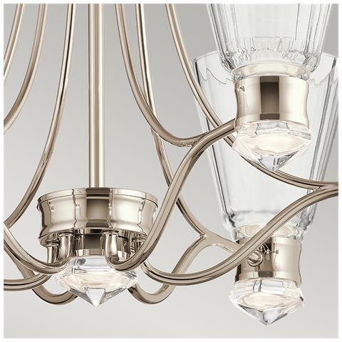 Lampadario Classico Kayva Acciaio Nichel Lucido Vetro Led 36w 3000k 2375lm - Foto 6