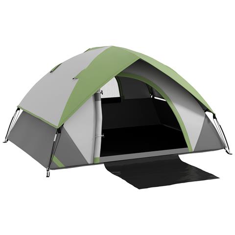 Tenda Da Campeggio 2 Posti Con Finestra A Rete, In Poliestere, Fibra Di Vetro E Pe, 210x150x110 Cm, Grigio E Verde - Foto 1