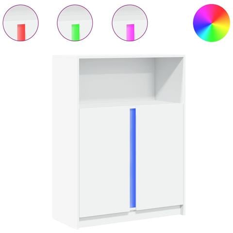 Credenza Con Led Bianca 77x34x100 Cm In Legno Multistrato - Foto 2