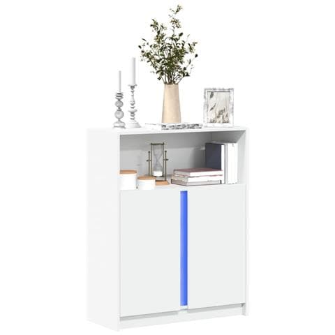 Credenza Con Led Bianca 77x34x100 Cm In Legno Multistrato - Foto 1