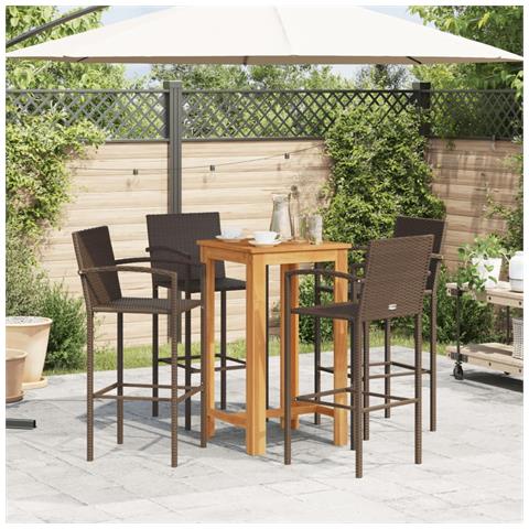 Set Bar Giardino 5pz Marrone Legno Massello Acacia E Polyrattan - Foto 2