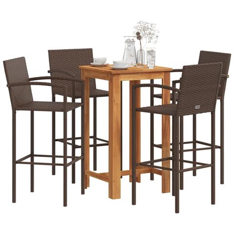 Set Bar Giardino 5pz Marrone Legno Massello Acacia E Polyrattan - Foto 8