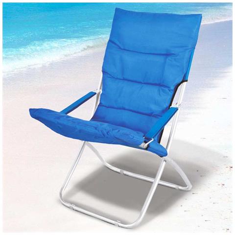 Spiaggina Sedia Canapone In Acciaio Tessuto Imbottito Pieghevole Relax Blu - Foto 1