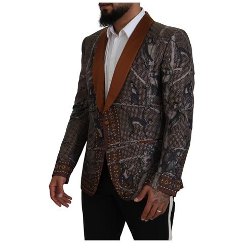 Blazer Da Giacca Slim In Seta Con Stampa Scimmia Bronzo - It48 - M - Foto 2