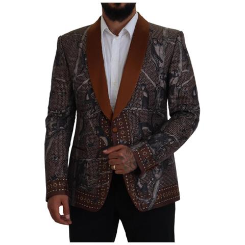 Blazer Da Giacca Slim In Seta Con Stampa Scimmia Bronzo - It48 - M - Foto 5