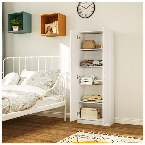 Mobile Multiuso Moderno con 5 Ripiani e Livelli Regolabili, in Legno, 60x31.5x165 cm, Bianco - Foto 6