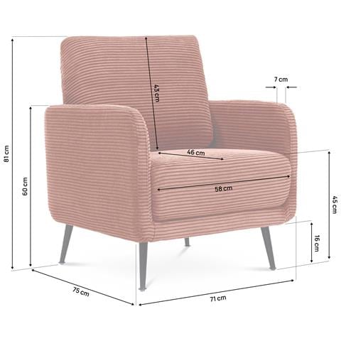 Poltrona Di Design Emma In Velluto A Coste Color Terracotta - Foto 8