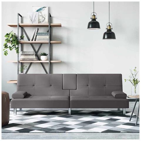 Divano Letto con Portabicchieri in Similpelle Grigio - Foto 2
