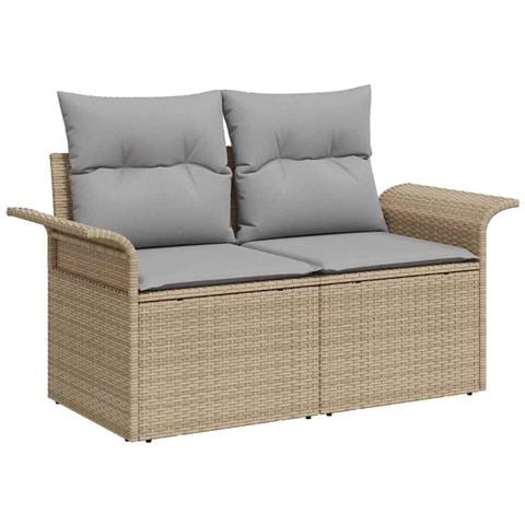 Divano da Giardino a 2 Posti con Ripostiglio e Cuscini Beige in Rattan Poliestere - Foto 1