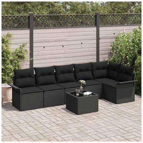 Set di divani da giardino modulare a 7 pezzi con cuscini beige in polyrattan, Divano da giardino a due posti con spazio di stoccaggio e cuscini neri in polyrattan - Foto 2
